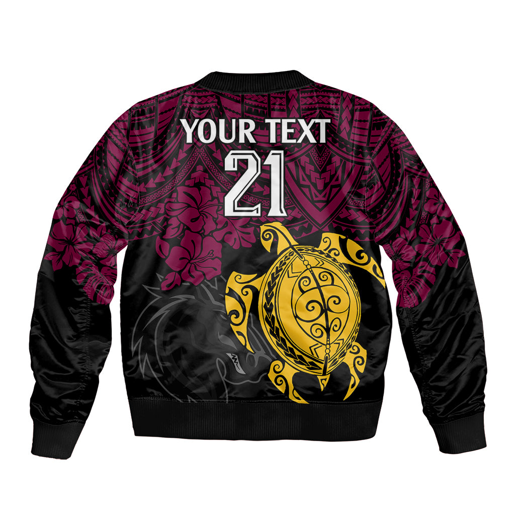 custom-broncos-rugby-bomber-jacket-brisbane-hibiscus-and-turtle-with-polynesian-pattern