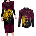 custom-broncos-rugby-couples-matching-long-sleeve-bodycon-dress-and-long-sleeve-button-shirt-brisbane-hibiscus-and-turtle-with-polynesian-pattern