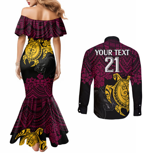 custom-broncos-rugby-couples-matching-mermaid-dress-and-long-sleeve-button-shirt-brisbane-hibiscus-and-turtle-with-polynesian-pattern