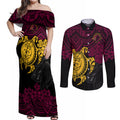 custom-broncos-rugby-couples-matching-off-shoulder-maxi-dress-and-long-sleeve-button-shirt-brisbane-hibiscus-and-turtle-with-polynesian-pattern