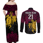 custom-broncos-rugby-couples-matching-off-shoulder-maxi-dress-and-long-sleeve-button-shirt-brisbane-hibiscus-and-turtle-with-polynesian-pattern