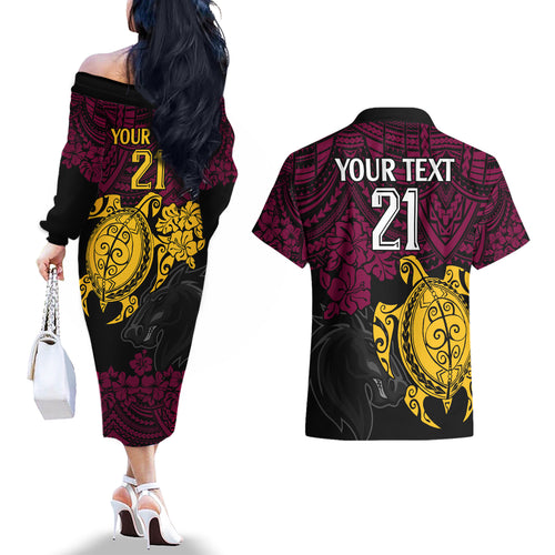 custom-broncos-rugby-couples-matching-off-the-shoulder-long-sleeve-dress-and-hawaiian-shirt-brisbane-hibiscus-and-turtle-with-polynesian-pattern