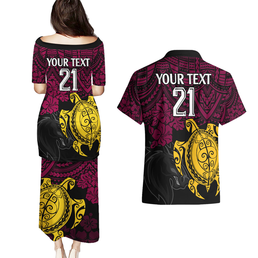 custom-broncos-rugby-couples-matching-puletasi-dress-and-hawaiian-shirt-brisbane-hibiscus-and-turtle-with-polynesian-pattern