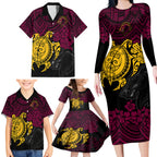 custom-broncos-rugby-family-matching-long-sleeve-bodycon-dress-and-hawaiian-shirt-brisbane-hibiscus-and-turtle-with-polynesian-pattern