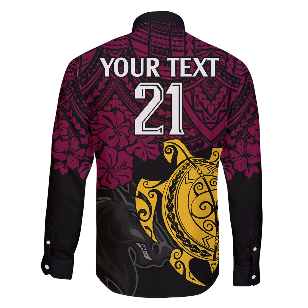 custom-broncos-rugby-family-matching-long-sleeve-bodycon-dress-and-hawaiian-shirt-brisbane-hibiscus-and-turtle-with-polynesian-pattern