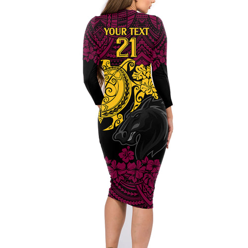 custom-broncos-rugby-family-matching-long-sleeve-bodycon-dress-and-hawaiian-shirt-brisbane-hibiscus-and-turtle-with-polynesian-pattern