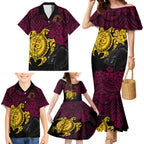 custom-broncos-rugby-family-matching-mermaid-dress-and-hawaiian-shirt-brisbane-hibiscus-and-turtle-with-polynesian-pattern