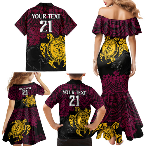 custom-broncos-rugby-family-matching-mermaid-dress-and-hawaiian-shirt-brisbane-hibiscus-and-turtle-with-polynesian-pattern