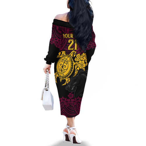 custom-broncos-rugby-family-matching-off-shoulder-long-sleeve-dress-and-hawaiian-shirt-brisbane-hibiscus-and-turtle-with-polynesian-pattern