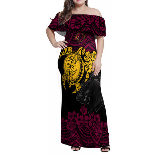 custom-broncos-rugby-family-matching-off-shoulder-maxi-dress-and-hawaiian-shirt-brisbane-hibiscus-and-turtle-with-polynesian-pattern