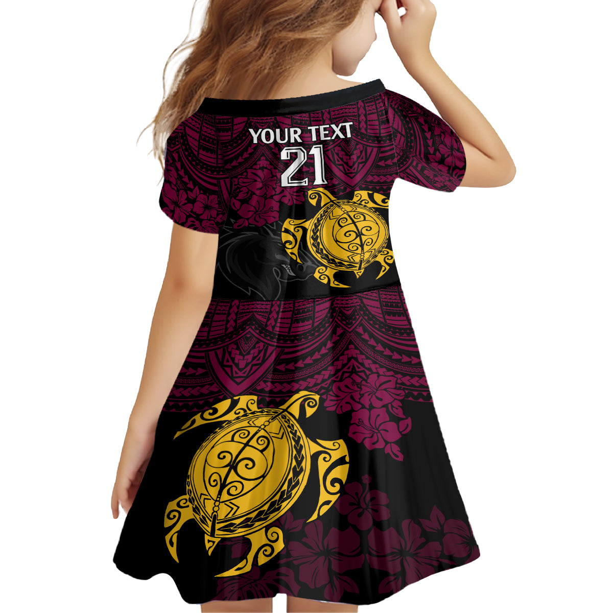 custom-broncos-rugby-family-matching-off-shoulder-short-dress-and-hawaiian-shirt-brisbane-hibiscus-and-turtle-with-polynesian-pattern