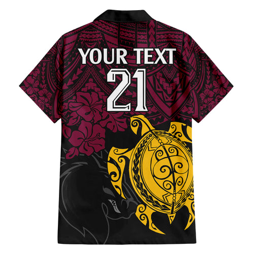custom-broncos-rugby-family-matching-off-shoulder-short-dress-and-hawaiian-shirt-brisbane-hibiscus-and-turtle-with-polynesian-pattern