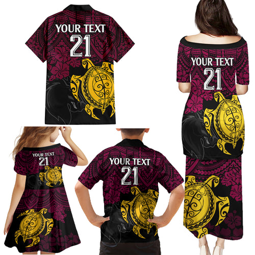custom-broncos-rugby-family-matching-puletasi-dress-and-hawaiian-shirt-brisbane-hibiscus-and-turtle-with-polynesian-pattern