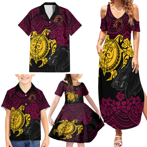 custom-broncos-rugby-family-matching-summer-maxi-dress-and-hawaiian-shirt-brisbane-hibiscus-and-turtle-with-polynesian-pattern