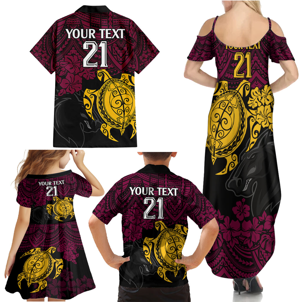 custom-broncos-rugby-family-matching-summer-maxi-dress-and-hawaiian-shirt-brisbane-hibiscus-and-turtle-with-polynesian-pattern