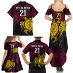 custom-broncos-rugby-family-matching-summer-maxi-dress-and-hawaiian-shirt-brisbane-hibiscus-and-turtle-with-polynesian-pattern