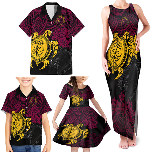 custom-broncos-rugby-family-matching-tank-maxi-dress-and-hawaiian-shirt-brisbane-hibiscus-and-turtle-with-polynesian-pattern
