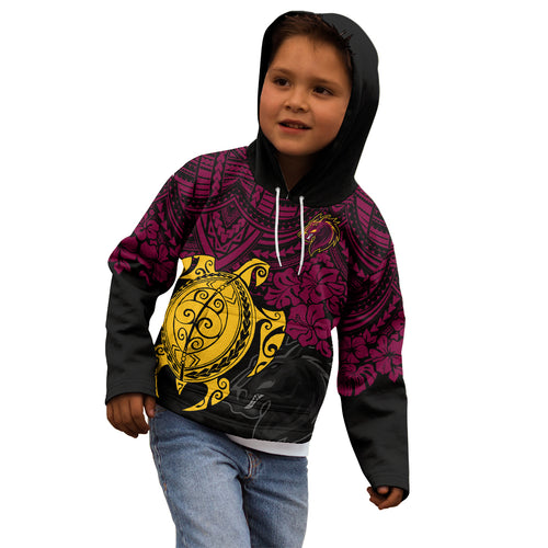 custom-broncos-rugby-kid-hoodie-brisbane-hibiscus-and-turtle-with-polynesian-pattern