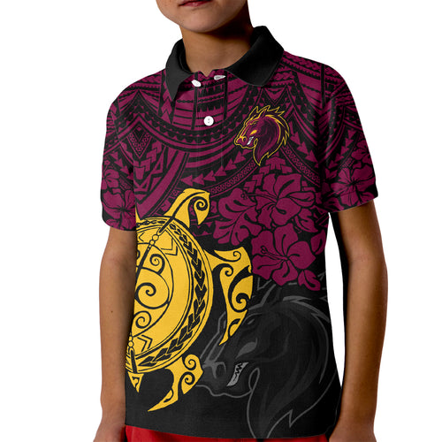 custom-broncos-rugby-kid-polo-shirt-brisbane-hibiscus-and-turtle-with-polynesian-pattern