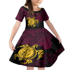 custom-broncos-rugby-kid-short-sleeve-dress-brisbane-hibiscus-and-turtle-with-polynesian-pattern
