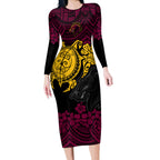 custom-broncos-rugby-long-sleeve-bodycon-dress-brisbane-hibiscus-and-turtle-with-polynesian-pattern