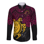 custom-broncos-rugby-long-sleeve-button-shirt-brisbane-hibiscus-and-turtle-with-polynesian-pattern