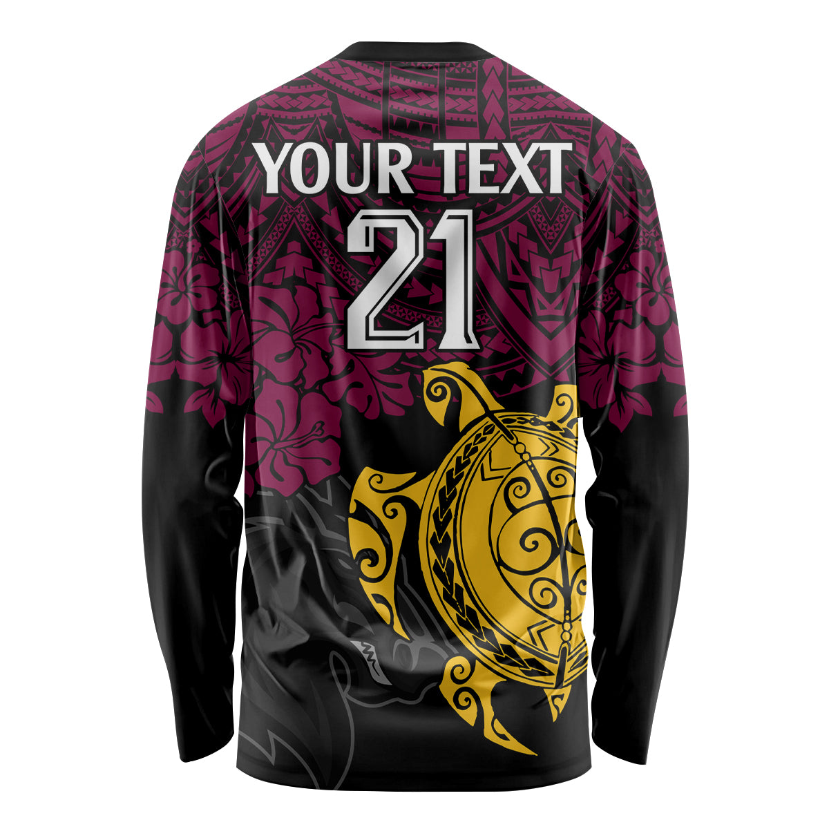 custom-broncos-rugby-long-sleeve-shirt-brisbane-hibiscus-and-turtle-with-polynesian-pattern