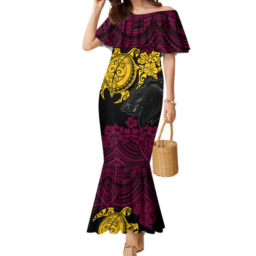 custom-broncos-rugby-mermaid-dress-brisbane-hibiscus-and-turtle-with-polynesian-pattern