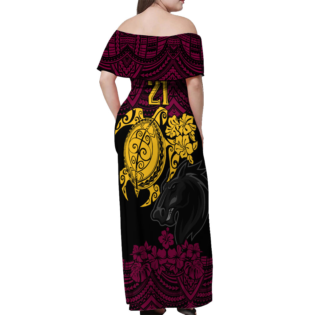 custom-broncos-rugby-off-shoulder-maxi-dress-brisbane-hibiscus-and-turtle-with-polynesian-pattern