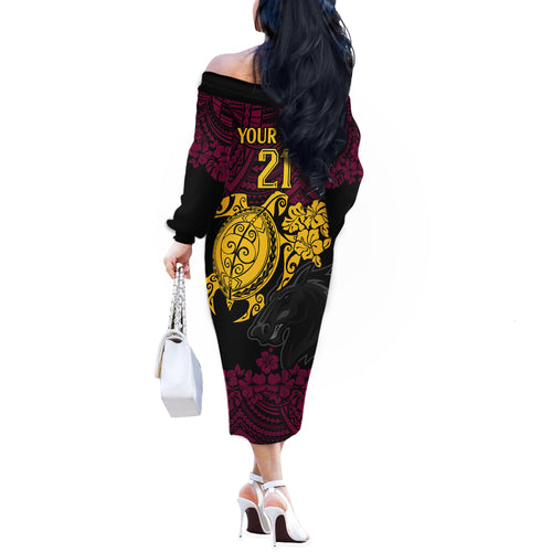 custom-broncos-rugby-off-the-shoulder-long-sleeve-dress-brisbane-hibiscus-and-turtle-with-polynesian-pattern