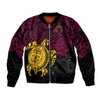custom-broncos-rugby-sleeve-zip-bomber-jacket-brisbane-hibiscus-and-turtle-with-polynesian-pattern