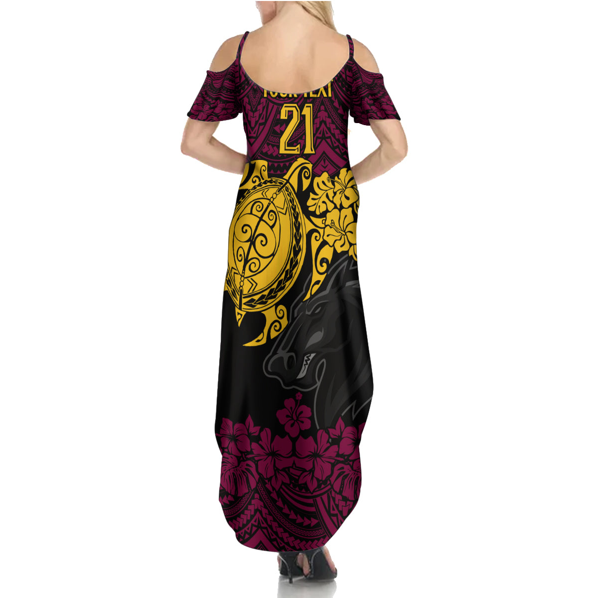 custom-broncos-rugby-summer-maxi-dress-brisbane-hibiscus-and-turtle-with-polynesian-pattern
