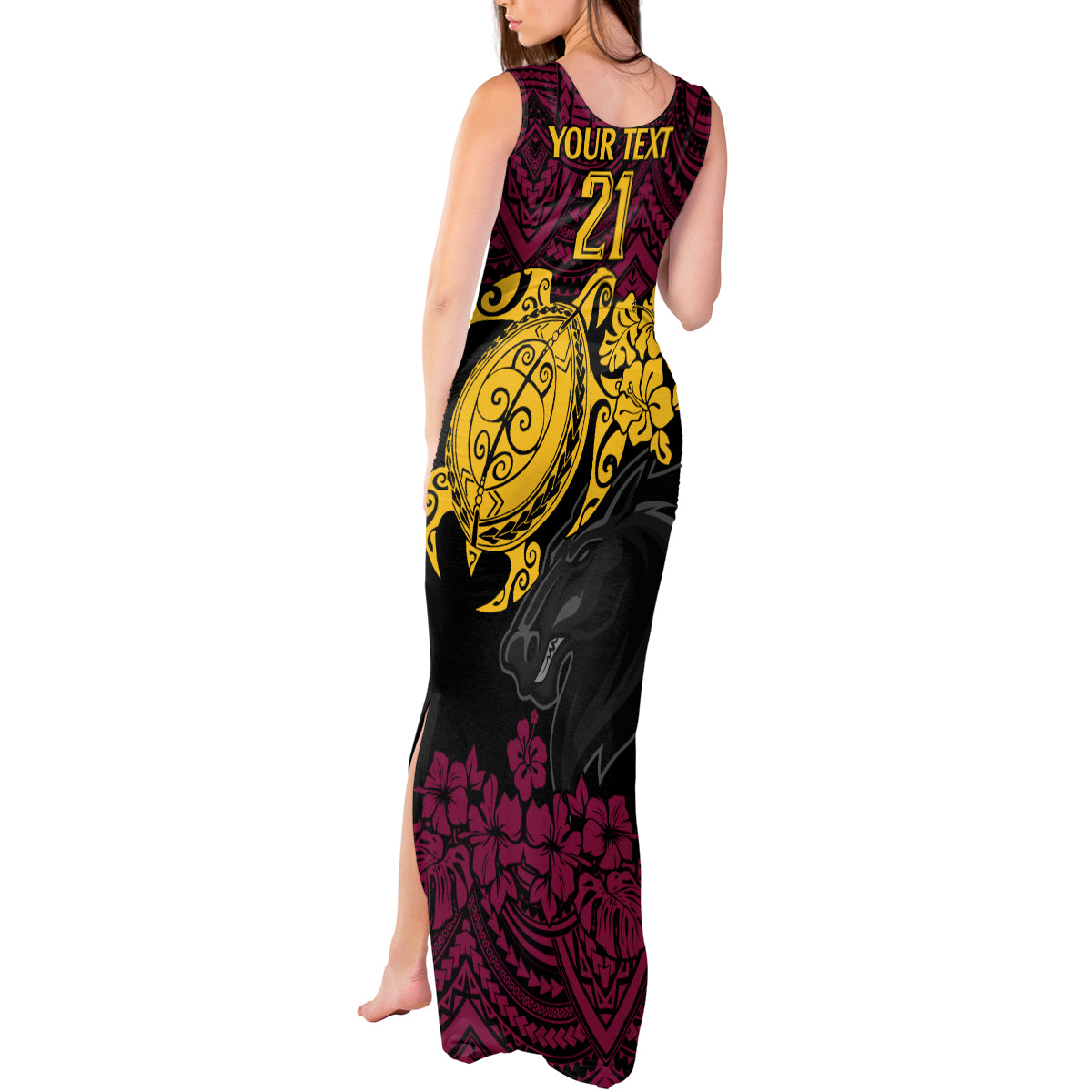 custom-broncos-rugby-tank-maxi-dress-brisbane-hibiscus-and-turtle-with-polynesian-pattern
