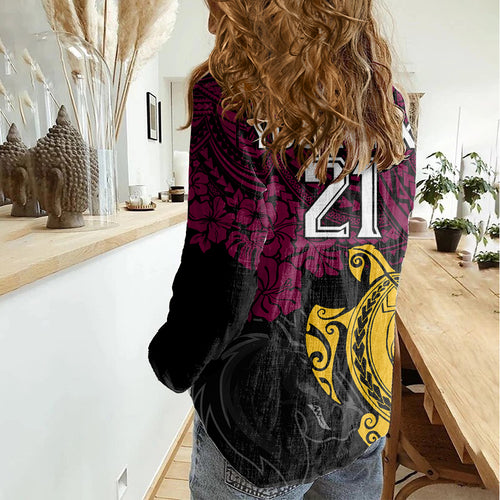 custom-broncos-rugby-women-casual-shirt-brisbane-hibiscus-and-turtle-with-polynesian-pattern