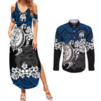 custom-bulldogs-rugby-couples-matching-summer-maxi-dress-and-long-sleeve-button-shirt-berries-hibiscus-and-turtle-with-polynesian-pattern