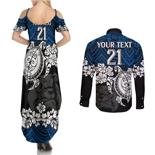 custom-bulldogs-rugby-couples-matching-summer-maxi-dress-and-long-sleeve-button-shirt-berries-hibiscus-and-turtle-with-polynesian-pattern