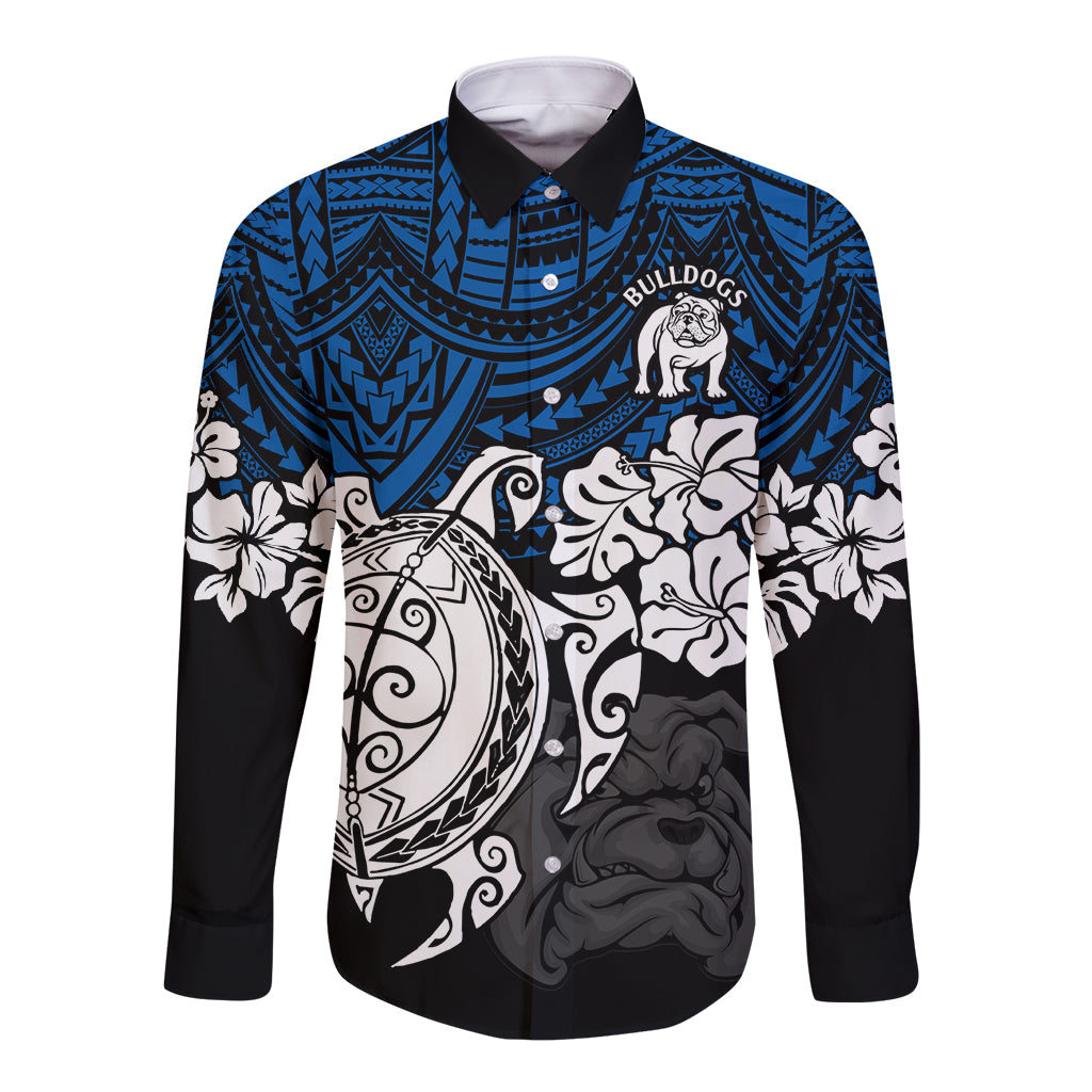 custom-bulldogs-rugby-long-sleeve-button-shirt-berries-hibiscus-and-turtle-with-polynesian-pattern