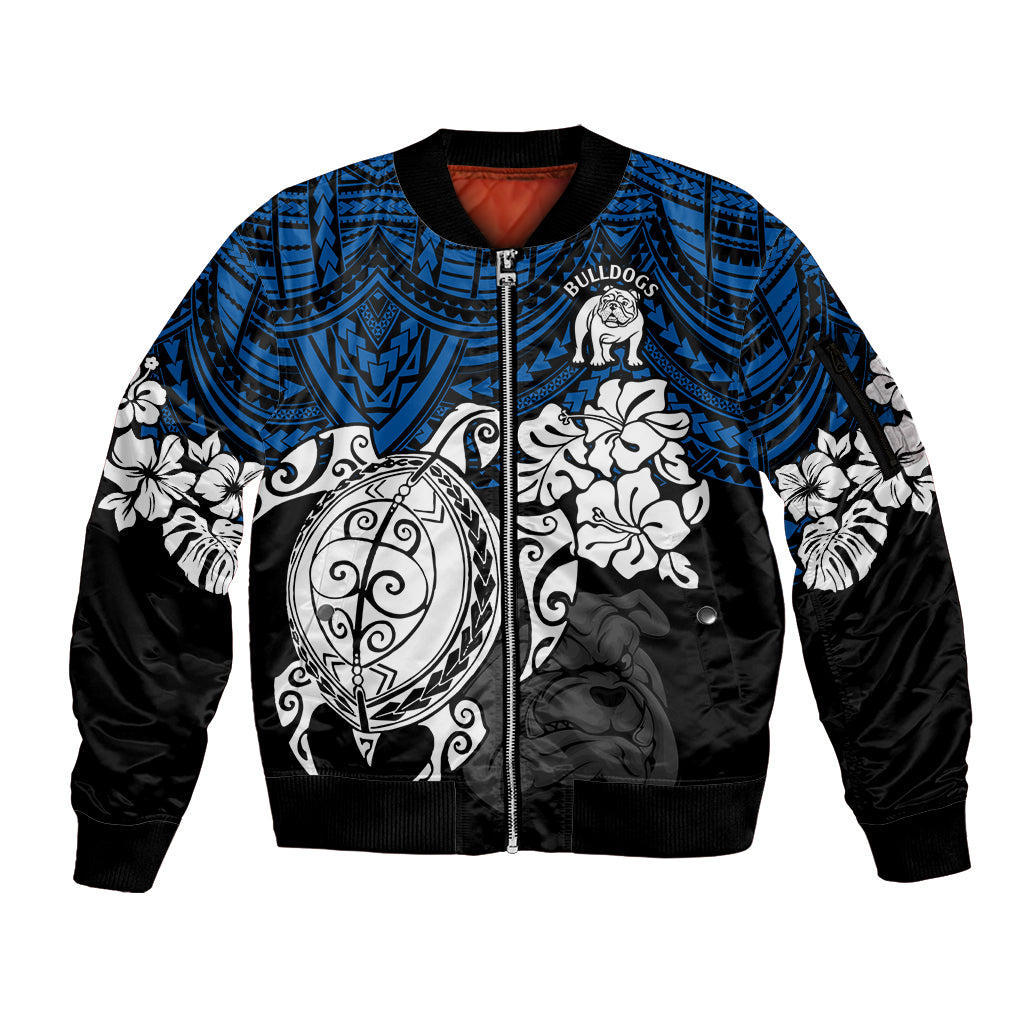 custom-bulldogs-rugby-sleeve-zip-bomber-jacket-berries-hibiscus-and-turtle-with-polynesian-pattern