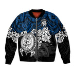 custom-bulldogs-rugby-sleeve-zip-bomber-jacket-berries-hibiscus-and-turtle-with-polynesian-pattern