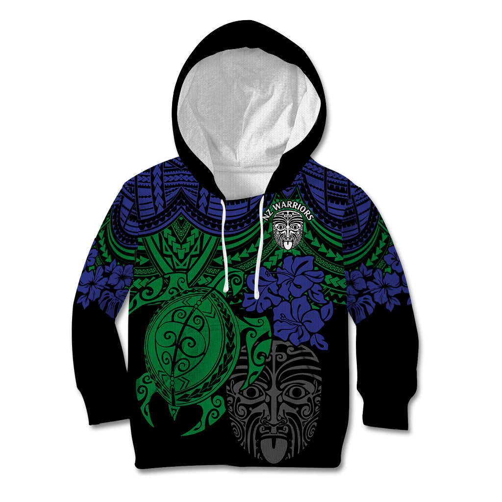 custom-new-zealand-warriors-rugby-kid-hoodie-hibiscus-and-turtle-with-polynesian-pattern