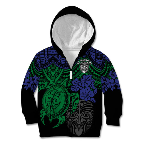 custom-new-zealand-warriors-rugby-kid-hoodie-hibiscus-and-turtle-with-polynesian-pattern