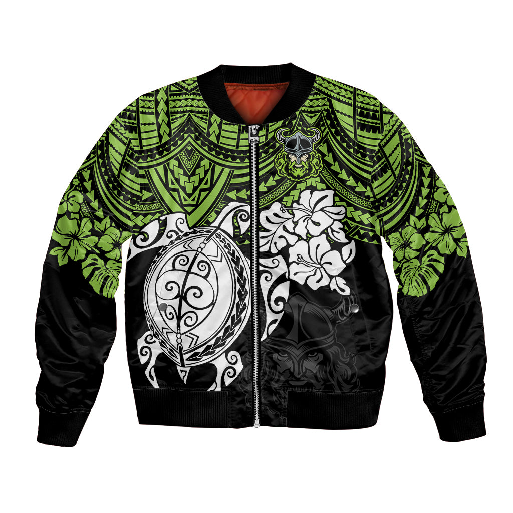 custom-raiders-rugby-bomber-jacket-canberra-hibiscus-and-turtle-with-polynesian-pattern