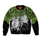 custom-raiders-rugby-bomber-jacket-canberra-hibiscus-and-turtle-with-polynesian-pattern
