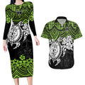 custom-raiders-rugby-couples-matching-long-sleeve-bodycon-dress-and-hawaiian-shirt-canberra-hibiscus-and-turtle-with-polynesian-pattern