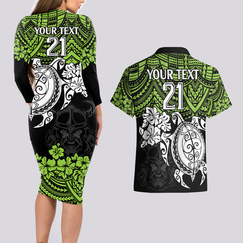 custom-raiders-rugby-couples-matching-long-sleeve-bodycon-dress-and-hawaiian-shirt-canberra-hibiscus-and-turtle-with-polynesian-pattern