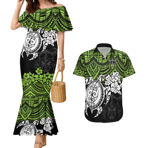 custom-raiders-rugby-couples-matching-mermaid-dress-and-hawaiian-shirt-canberra-hibiscus-and-turtle-with-polynesian-pattern
