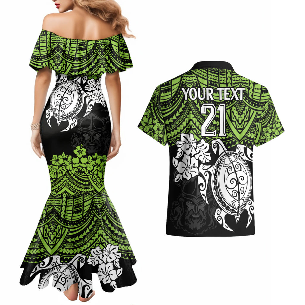 custom-raiders-rugby-couples-matching-mermaid-dress-and-hawaiian-shirt-canberra-hibiscus-and-turtle-with-polynesian-pattern