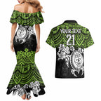 custom-raiders-rugby-couples-matching-mermaid-dress-and-hawaiian-shirt-canberra-hibiscus-and-turtle-with-polynesian-pattern