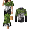 custom-raiders-rugby-couples-matching-mermaid-dress-and-long-sleeve-button-shirt-canberra-hibiscus-and-turtle-with-polynesian-pattern