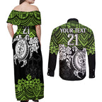 custom-raiders-rugby-couples-matching-off-shoulder-maxi-dress-and-long-sleeve-button-shirt-canberra-hibiscus-and-turtle-with-polynesian-pattern